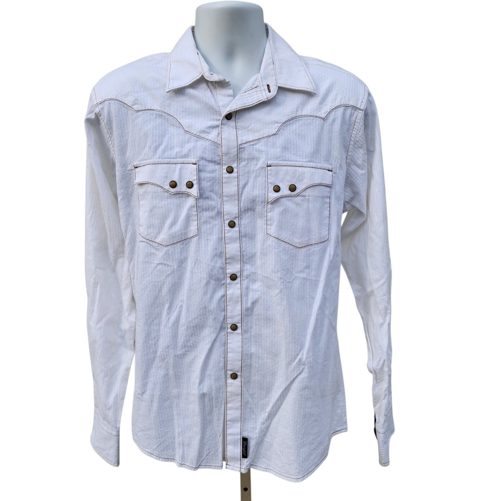 Wrangler Retro Western Pearl Snap Shirt Mens Medium White Long Sleeve Cotton